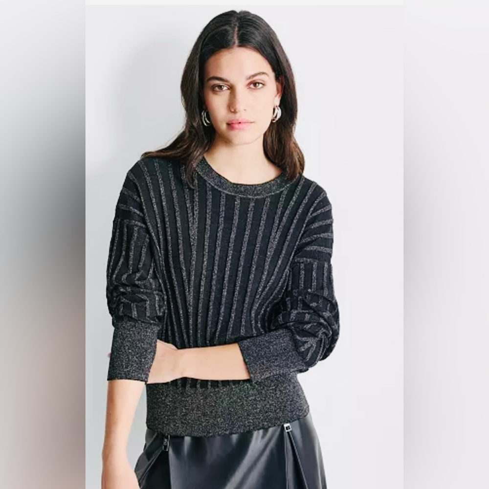 DKNY Black Crew Neck Black Metallic Sweater NWT Large